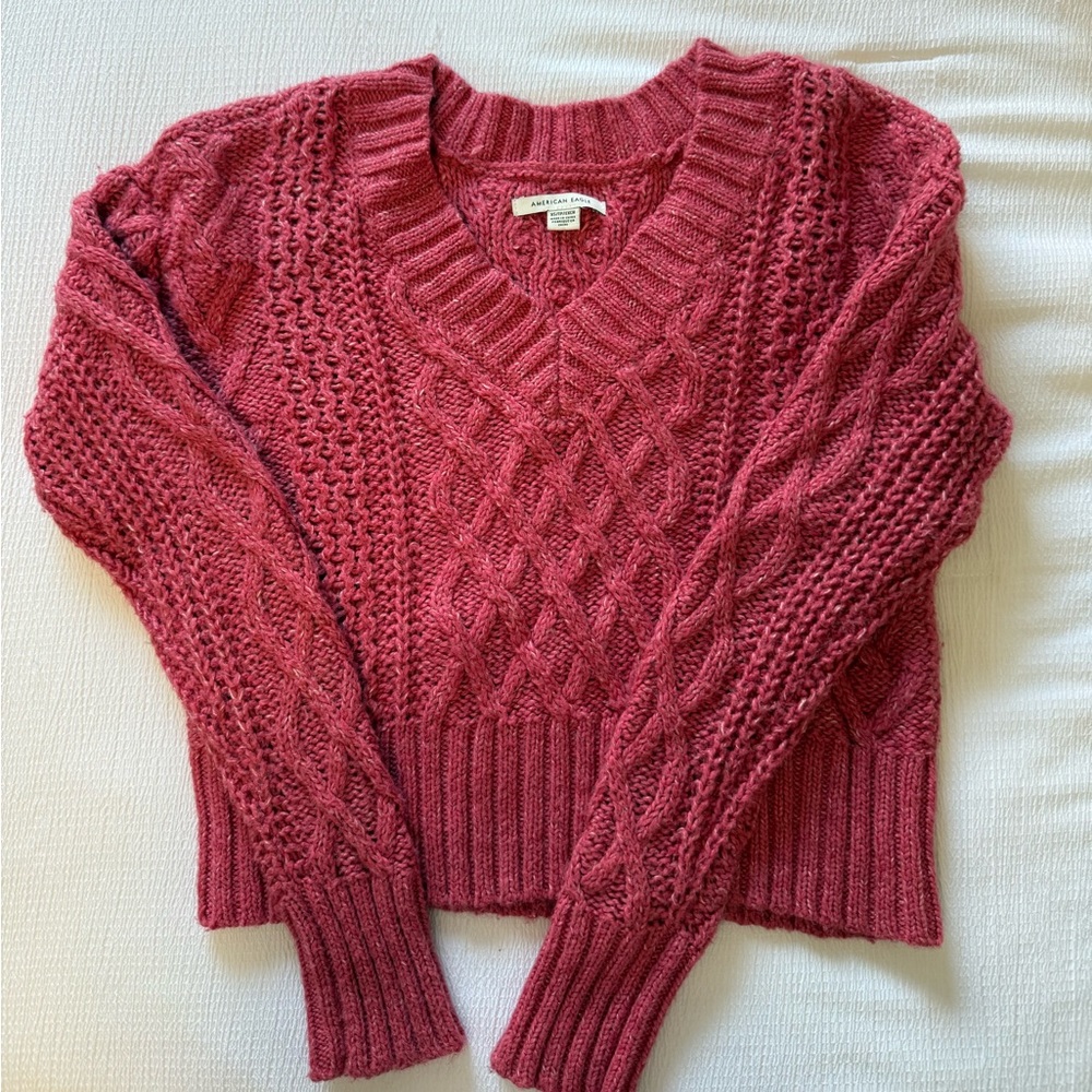American Eagle Outfitters Red Cable Knit Sweater